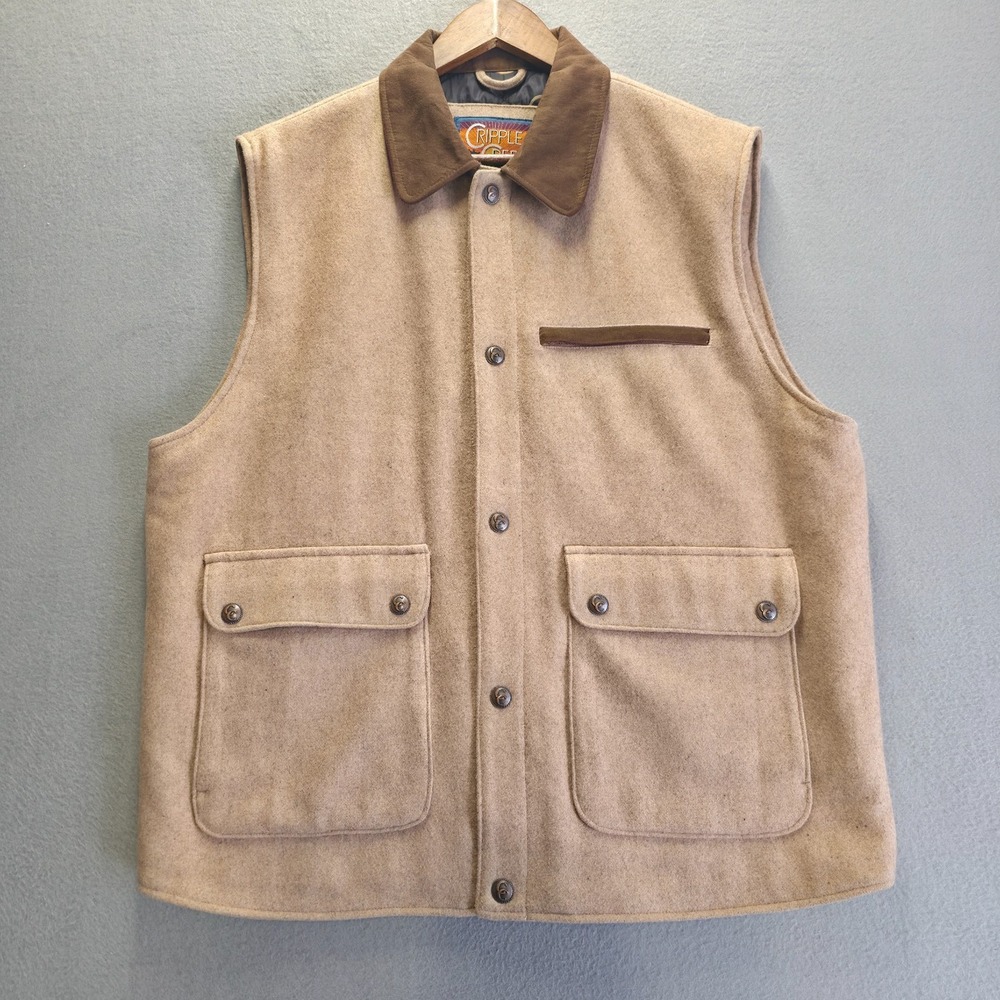 Cripple Creek Men's XXL Rugged Western Cowboy Tan Wool Blend Quilted Liner Vest